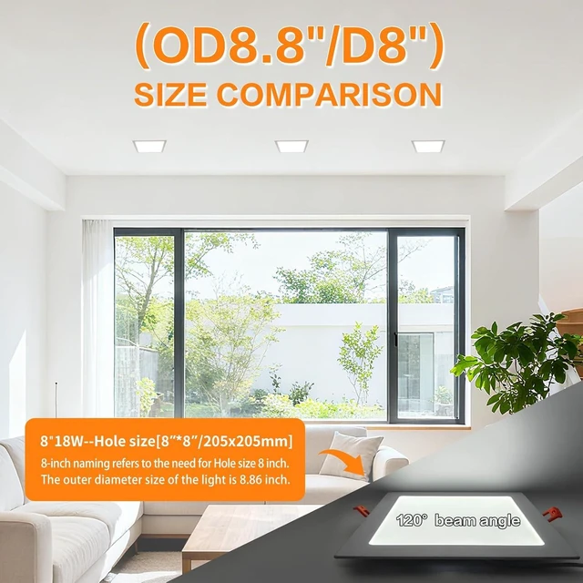 Alt view image 4 of 7 - Square 8 Inch Recessed Light,18W 6000K Daylight,No Dimmable 4Pack