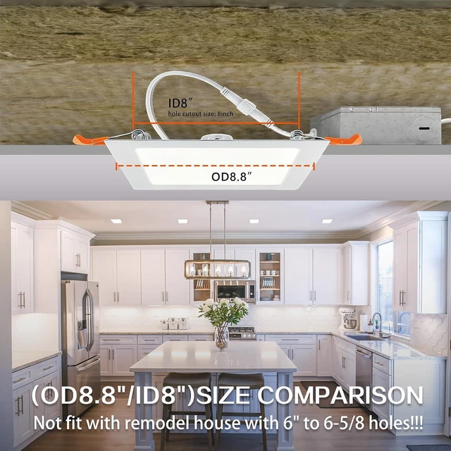 Alt view image 6 of 7 - Square 8 Inch Recessed Light,18W 6000K Daylight,No Dimmable 4Pack