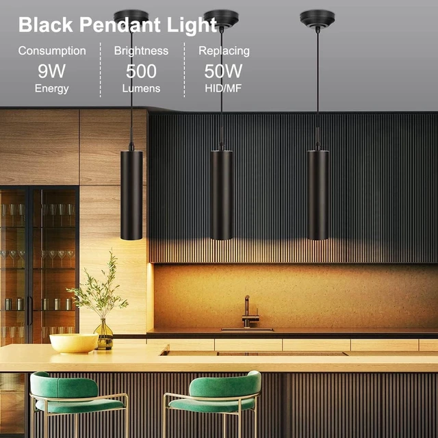 Alt view image 2 of 6 - DAKASON Black Pendant Light, LED Modern Pendant Light Fixture for Kitchen Island, Industrial Pendant Lighting for Dining Room, Vintage Chandelier to Decor Living Room, Hallway (1Pack)