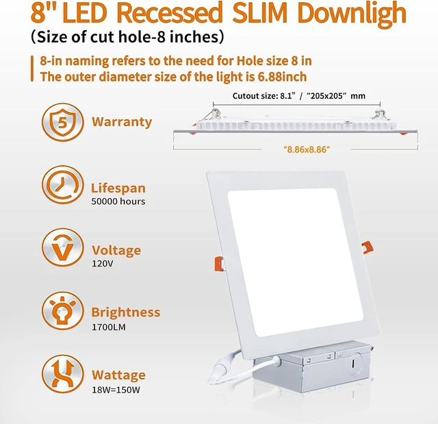 Alt view image 7 of 7 - Square 8 Inch Recessed Light,18W 6000K Daylight,No Dimmable 4Pack