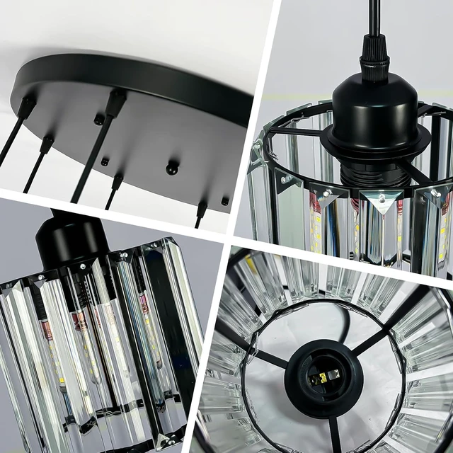Alt view image 7 of 7 - 3-Light Crystal Raindrop Chandelier, Black, for High Ceilings
