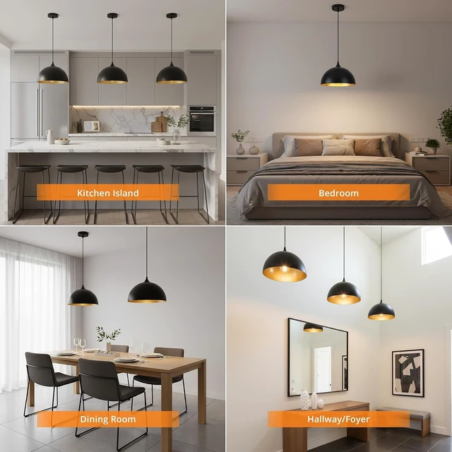 Alt view image 4 of 7 - Black Pendant Lights Kitchen Island 3 Pack, 11.8'' Modern Dome Pendant Light Farmhouse Hanging Light Fixture for Dining Room Restaurant Foyer Bar Cafe Sink