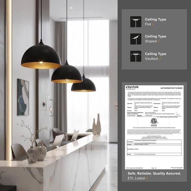 Alt view image 5 of 7 - Black Pendant Lights Kitchen Island 3 Pack, 11.8'' Modern Dome Pendant Light Farmhouse Hanging Light Fixture for Dining Room Restaurant Foyer Bar Cafe Sink