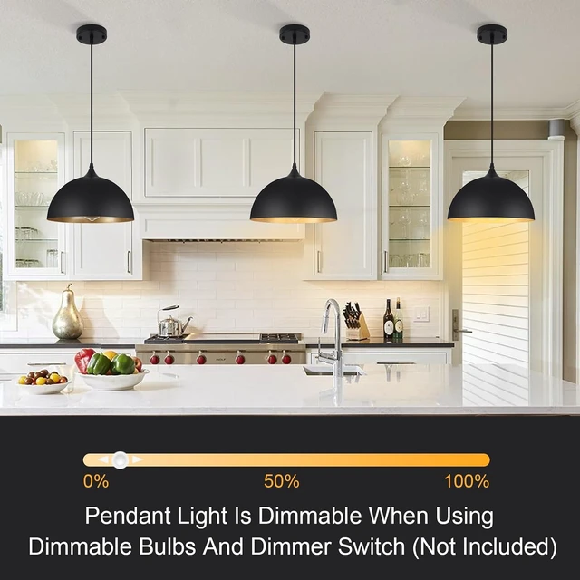 Alt view image 7 of 7 - Black Pendant Lights Kitchen Island 3 Pack, 11.8'' Modern Dome Pendant Light Farmhouse Hanging Light Fixture for Dining Room Restaurant Foyer Bar Cafe Sink