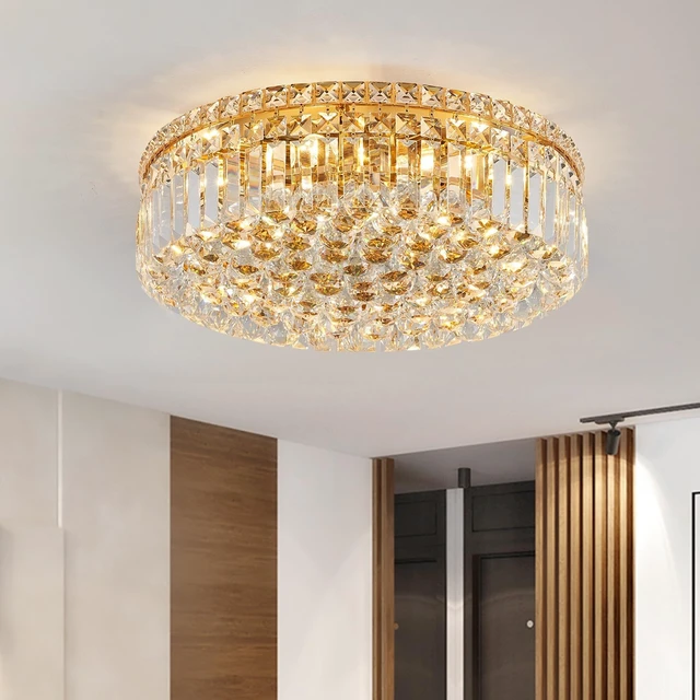 Main image of 20" Modern Crystal Chandelier, 6-Light Gold Crystal Flush Mount Chandelier, K9 Round Ceiling Lights Raindrop Chandeliers Light Fixture for Dining Room Entryway Foyer Bedroom Kitchen Living Room