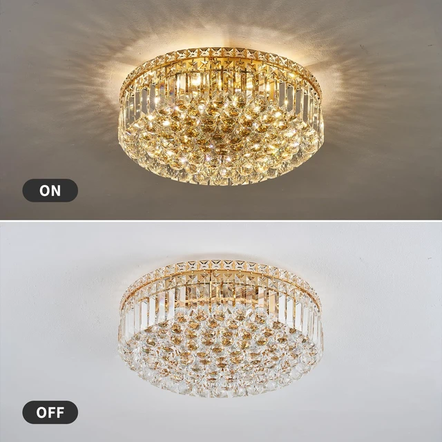 Alt view image 2 of 7 - 20" Modern Crystal Chandelier, 6-Light Gold Crystal Flush Mount Chandelier, K9 Round Ceiling Lights Raindrop Chandeliers Light Fixture for Dining Room Entryway Foyer Bedroom Kitchen Living Room