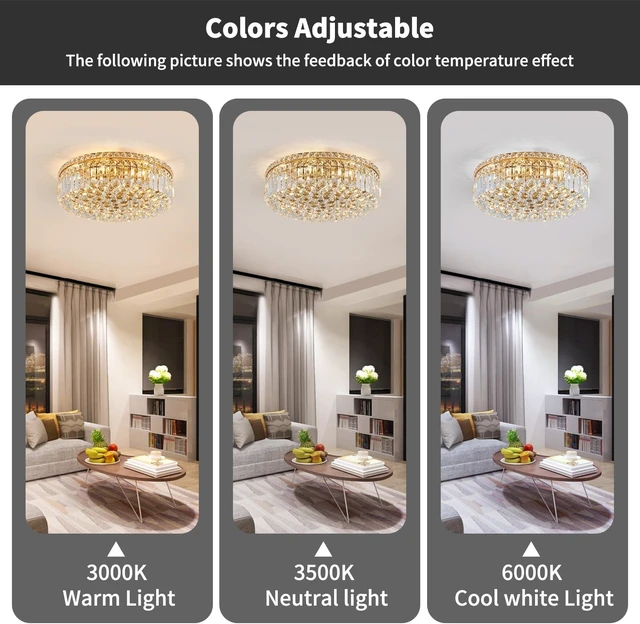 Alt view image 6 of 7 - 20" Modern Crystal Chandelier, 6-Light Gold Crystal Flush Mount Chandelier, K9 Round Ceiling Lights Raindrop Chandeliers Light Fixture for Dining Room Entryway Foyer Bedroom Kitchen Living Room