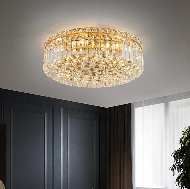 Alt view image 4 of 7 - 20" Modern Crystal Chandelier, 6-Light Gold Crystal Flush Mount Chandelier, K9 Round Ceiling Lights Raindrop Chandeliers Light Fixture for Dining Room Entryway Foyer Bedroom Kitchen Living Room