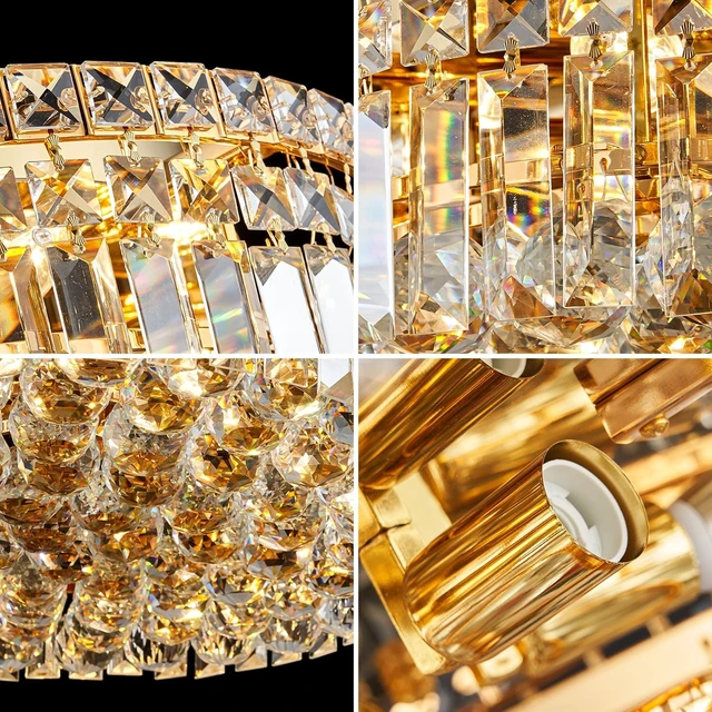 Alt view image 5 of 7 - 20" Modern Crystal Chandelier, 6-Light Gold Crystal Flush Mount Chandelier, K9 Round Ceiling Lights Raindrop Chandeliers Light Fixture for Dining Room Entryway Foyer Bedroom Kitchen Living Room