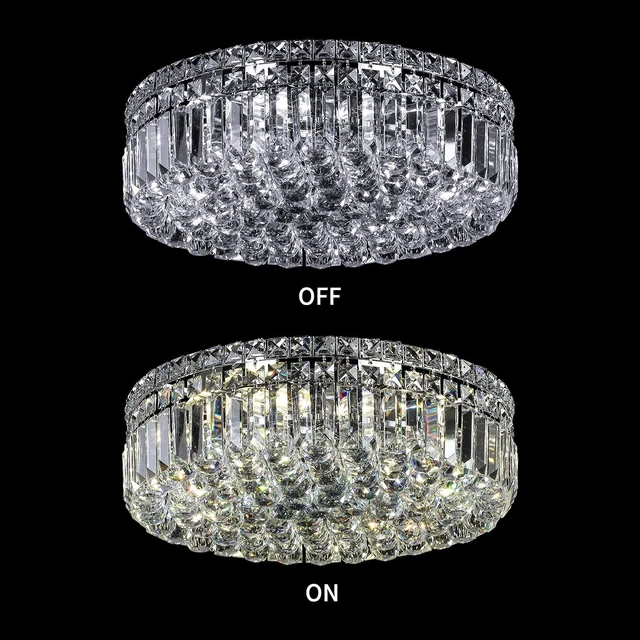 Alt view image 4 of 7 - 20" Modern Crystal Chandelier, 6-Light Chrome Crystal Flush Mount Chandelier, K9 Round Ceiling Lights Raindrop Chandeliers Light Fixture for Dining Room Entryway Foyer Bedroom Kitchen Living Room