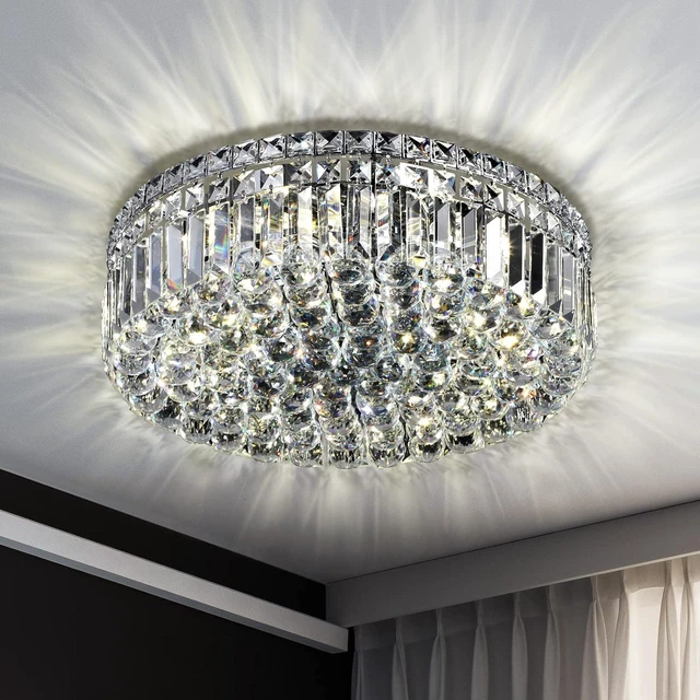 Main image of 20" Modern Crystal Chandelier, 6-Light Chrome Crystal Flush Mount Chandelier, K9 Round Ceiling Lights Raindrop Chandeliers Light Fixture for Dining Room Entryway Foyer Bedroom Kitchen Living Room