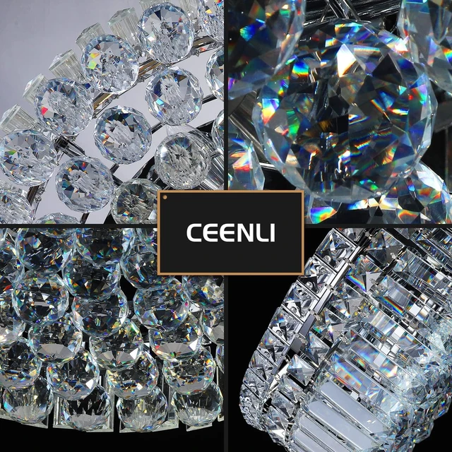 Alt view image 7 of 7 - 20" Modern Crystal Chandelier, 6-Light Chrome Crystal Flush Mount Chandelier, K9 Round Ceiling Lights Raindrop Chandeliers Light Fixture for Dining Room Entryway Foyer Bedroom Kitchen Living Room