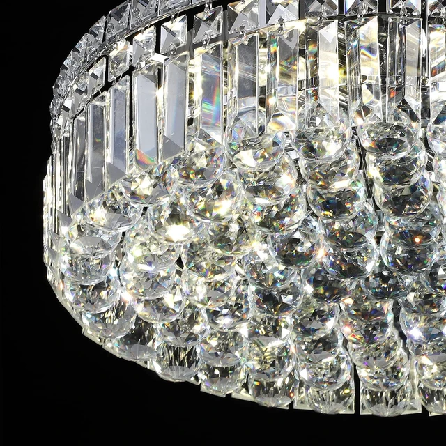 Alt view image 5 of 7 - 20" Modern Crystal Chandelier, 6-Light Chrome Crystal Flush Mount Chandelier, K9 Round Ceiling Lights Raindrop Chandeliers Light Fixture for Dining Room Entryway Foyer Bedroom Kitchen Living Room