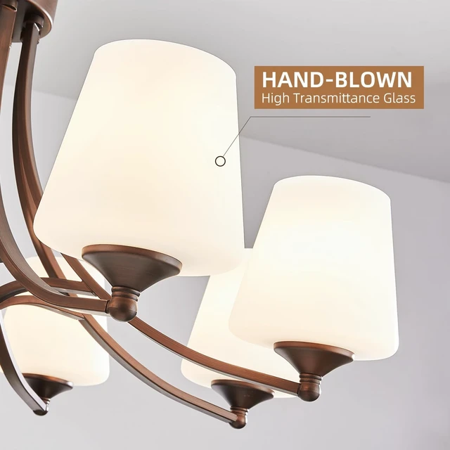 Alt view image 2 of 7 - 8-Light Large Rustic Chandeliers with Frosted Milky White Glass, Classic 30Pendant Ceiling Light, Oil Rubbed Bronze Durable Metal Hanging Fixture for Dining Room, Living Room, Kitchen, Farmhouse