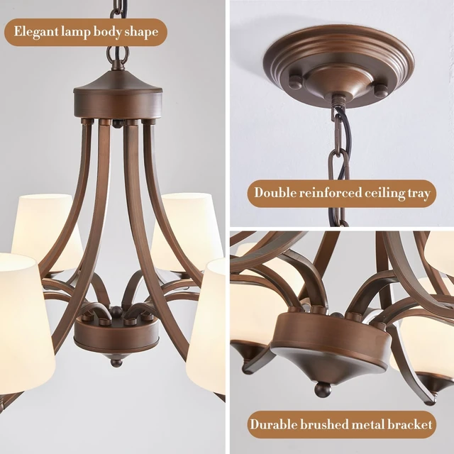 Alt view image 6 of 7 - 8-Light Large Rustic Chandeliers with Frosted Milky White Glass, Classic 30Pendant Ceiling Light, Oil Rubbed Bronze Durable Metal Hanging Fixture for Dining Room, Living Room, Kitchen, Farmhouse