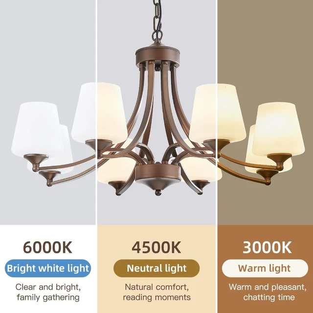 Alt view image 5 of 7 - 8-Light Large Rustic Chandeliers with Frosted Milky White Glass, Classic 30Pendant Ceiling Light, Oil Rubbed Bronze Durable Metal Hanging Fixture for Dining Room, Living Room, Kitchen, Farmhouse