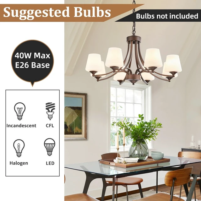 Alt view image 4 of 7 - 8-Light Large Rustic Chandeliers with Frosted Milky White Glass, Classic 30Pendant Ceiling Light, Oil Rubbed Bronze Durable Metal Hanging Fixture for Dining Room, Living Room, Kitchen, Farmhouse