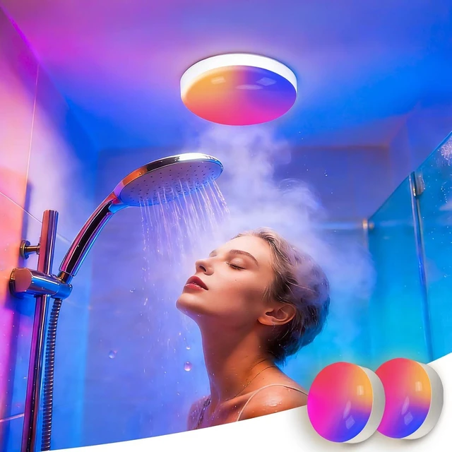 Main image of 2Packs IP68 Waterprooof Rechargeable Shower Lights,400LM, RGB Therapy, Remote Control,4000mAh Battery, 3CCT & 16 RGB Colors,3 Timers,Inside Shower Lamp for Bathroom, Bedroom, Party Mood Lighting