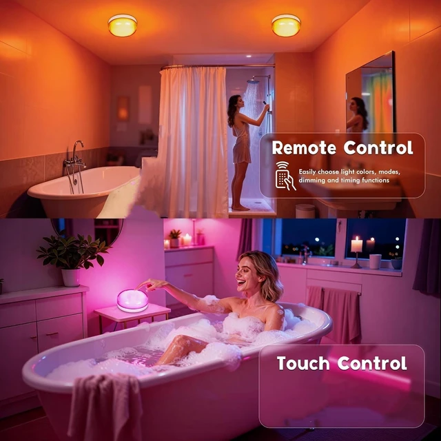 Alt view image 4 of 7 - 2Packs IP68 Waterprooof Rechargeable Shower Lights,400LM, RGB Therapy, Remote Control,4000mAh Battery, 3CCT & 16 RGB Colors,3 Timers,Inside Shower Lamp for Bathroom, Bedroom, Party Mood Lighting