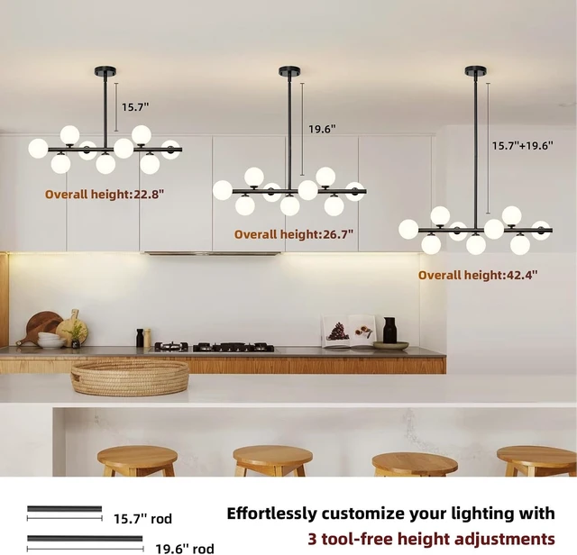 Alt view image 5 of 7 - Mid Century Modern Sputnik Chandeliers,9-Light Dining Room Light Fixture