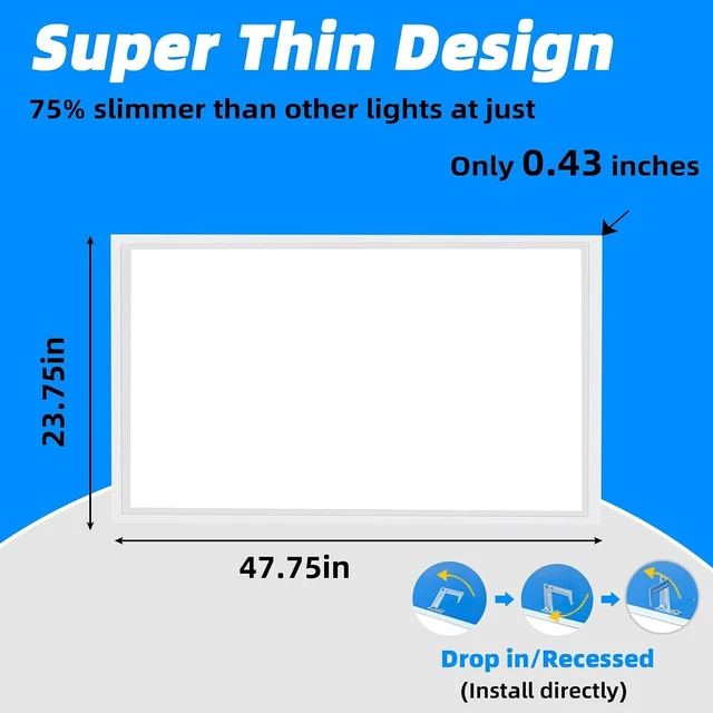 Alt view image 4 of 7 - 2x4 LED Flat Panel Light,2 Pack 7800 LM Drop Ceiling Office Light Fixture,5000K Commercial Lights,0-10V Dimmable, 2x4 Recessed Edge-Lit Troffer Fixture for Office Kitchen,ETL Listed