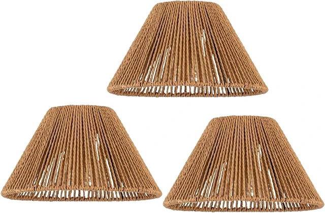 Main image of 3x Boho Rattan Pendant Lamp Replacement Shade Ceiling Fan Light Bulb Covers Light Shades for Hanging Light Fixtures Shades Only Farmhouse Wicker Woven Lampshade, Ø9.85" x H5.5"