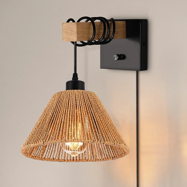 Alt view image 3 of 7 - 3x Boho Rattan Pendant Lamp Replacement Shade Ceiling Fan Light Bulb Covers Light Shades for Hanging Light Fixtures Shades Only Farmhouse Wicker Woven Lampshade, Ø9.85" x H5.5"