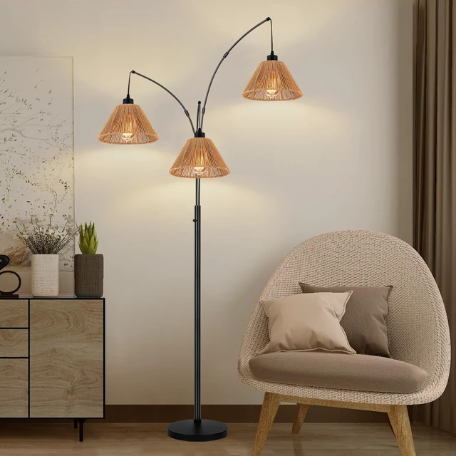 Alt view image 5 of 7 - 3x Boho Rattan Pendant Lamp Replacement Shade Ceiling Fan Light Bulb Covers Light Shades for Hanging Light Fixtures Shades Only Farmhouse Wicker Woven Lampshade, Ø9.85" x H5.5"