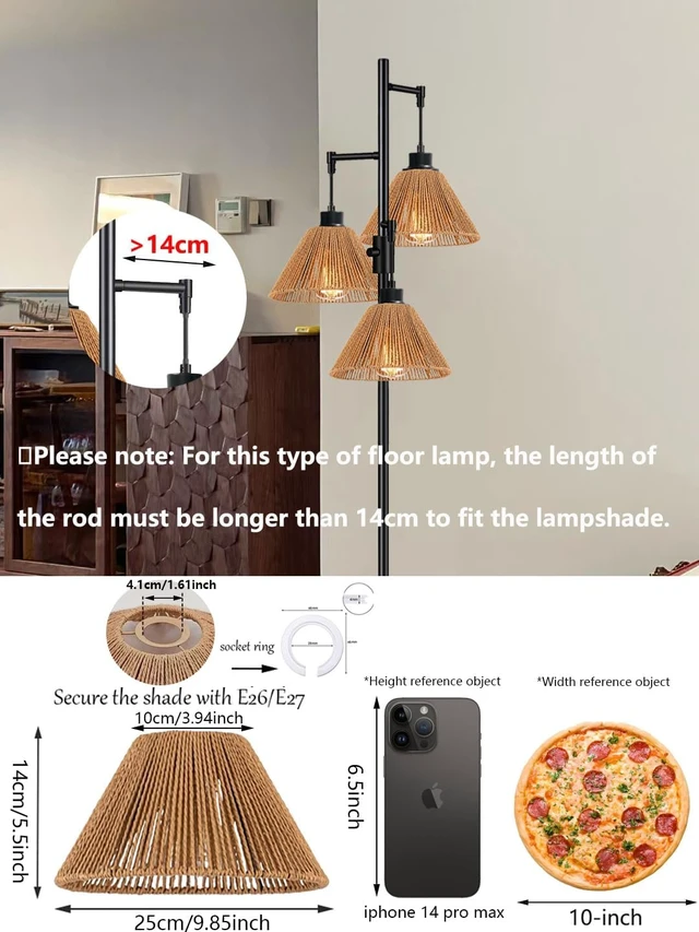 Alt view image 2 of 7 - 3x Boho Rattan Pendant Lamp Replacement Shade Ceiling Fan Light Bulb Covers Light Shades for Hanging Light Fixtures Shades Only Farmhouse Wicker Woven Lampshade, Ø9.85" x H5.5"