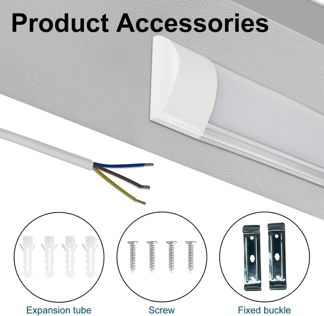Alt view image 3 of 7 - 2 Packs 2FT LED Batten Light, Ultra-Thin Ceiling Surface Mounted Light, 20W, Day Light 4000K, IP20, LED Ceiling Lamp for Garage, Shop, Hallway, Office, Market