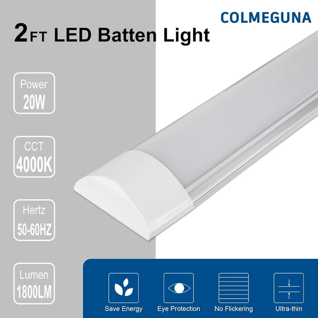 Alt view image 4 of 7 - 2 Packs 2FT LED Batten Light, Ultra-Thin Ceiling Surface Mounted Light, 20W, Day Light 4000K, IP20, LED Ceiling Lamp for Garage, Shop, Hallway, Office, Market