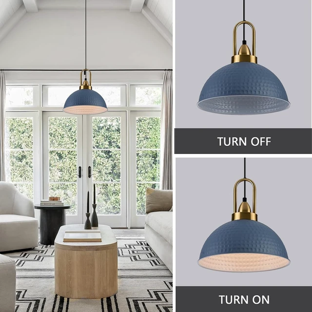 Alt view image 3 of 7 - Blue Pendant Lights Kitchen Island Industrial Adjustable Height Vintage Dome Hanging Light Fixtures for Barn, Dining Room 1 Pack