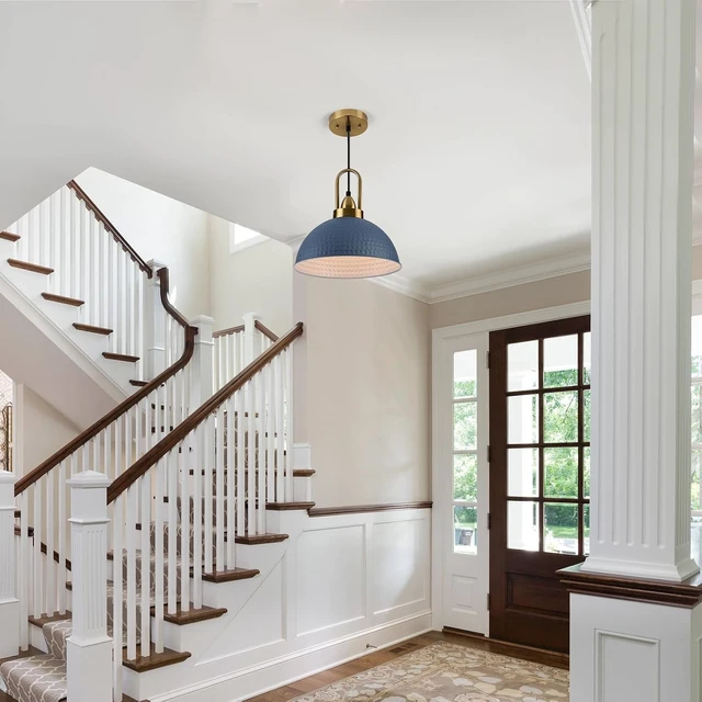 Alt view image 5 of 7 - Blue Pendant Lights Kitchen Island Industrial Adjustable Height Vintage Dome Hanging Light Fixtures for Barn, Dining Room 1 Pack