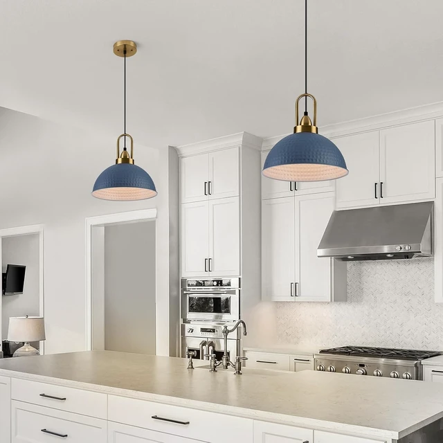 Alt view image 6 of 7 - Blue Pendant Lights Kitchen Island Industrial Adjustable Height Vintage Dome Hanging Light Fixtures for Barn, Dining Room 1 Pack