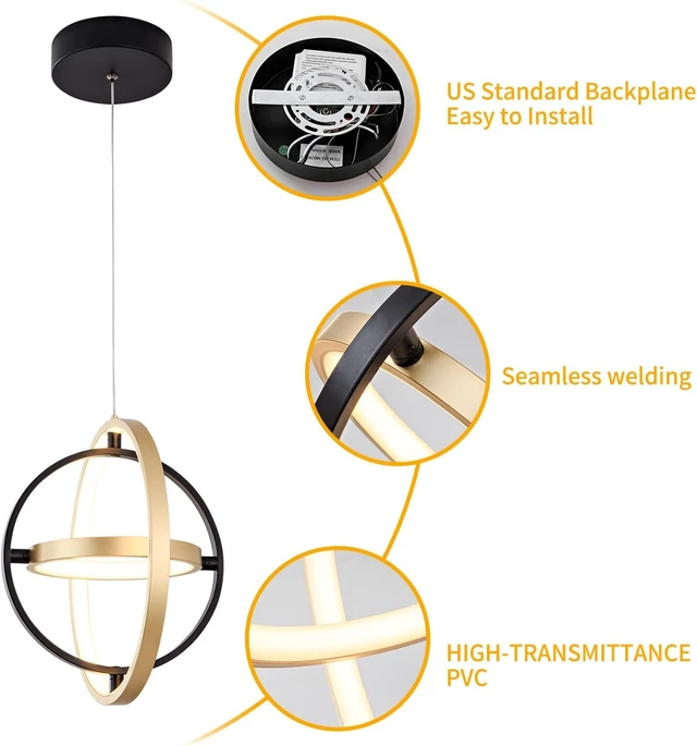 Alt view image 3 of 7 - Modern LED Chandelier DIY Creative Chandelier Adjustable Hanging Round Ring 3 Ring 4000K Warm White Light Fixture for Dining Room Bedroom Kitchen Island Hall Black Gold (D = 11.8")