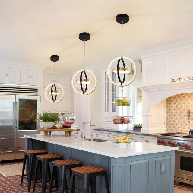 Alt view image 6 of 7 - Modern LED Chandelier DIY Creative Chandelier Adjustable Hanging Round Ring 3 Ring 4000K Warm White Light Fixture for Dining Room Bedroom Kitchen Island Hall Black Gold (D = 11.8")