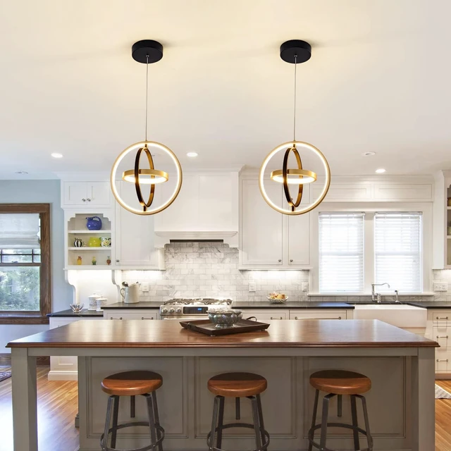 Alt view image 7 of 7 - Modern LED Chandelier DIY Creative Chandelier Adjustable Hanging Round Ring 3 Ring 4000K Warm White Light Fixture for Dining Room Bedroom Kitchen Island Hall Black Gold (D = 11.8")