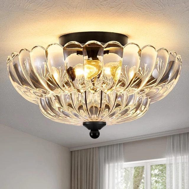 Main image of Modern Black Ceiling Light Fixture, 12" Clear Glass Flush Mount Chandeliers, Semi Flush Mount Ceiling Light Fixture Suitable for Living Room Hallway Kitchen Bedroom