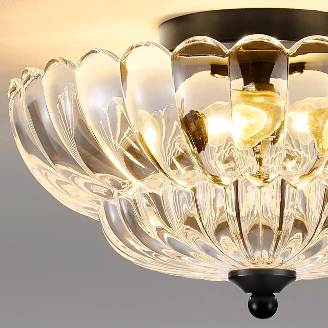 Alt view image 4 of 7 - Modern Black Ceiling Light Fixture, 12" Clear Glass Flush Mount Chandeliers, Semi Flush Mount Ceiling Light Fixture Suitable for Living Room Hallway Kitchen Bedroom