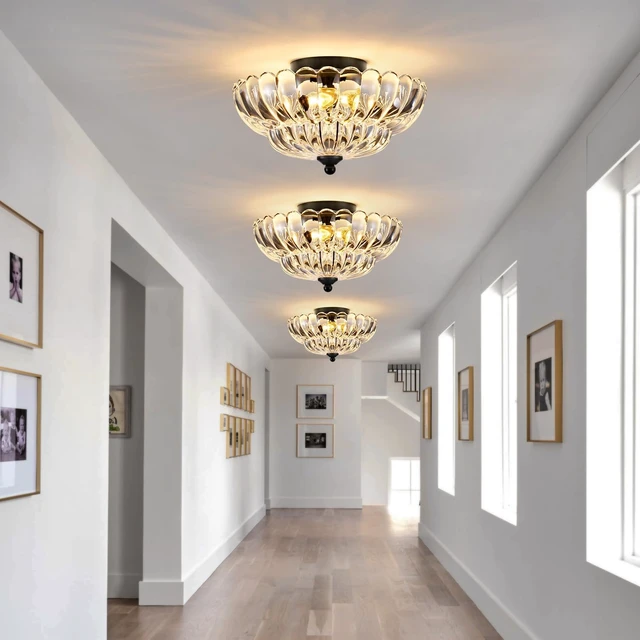 Alt view image 3 of 7 - Modern Black Ceiling Light Fixture, 12" Clear Glass Flush Mount Chandeliers, Semi Flush Mount Ceiling Light Fixture Suitable for Living Room Hallway Kitchen Bedroom