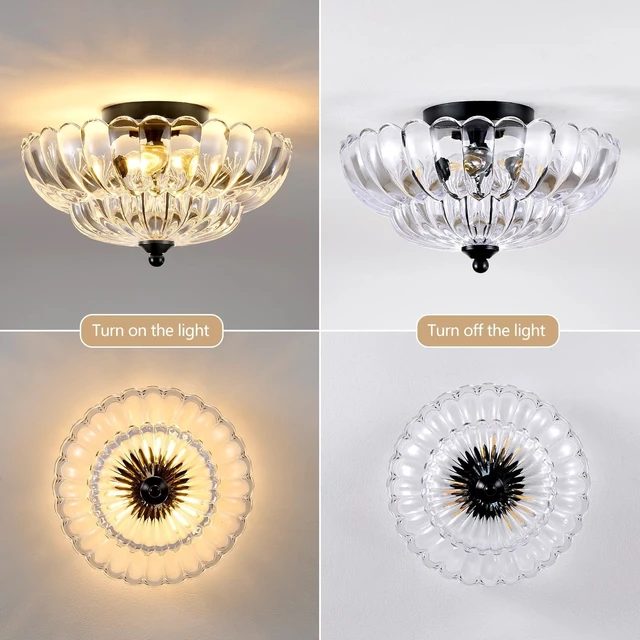 Alt view image 6 of 7 - Modern Black Ceiling Light Fixture, 12" Clear Glass Flush Mount Chandeliers, Semi Flush Mount Ceiling Light Fixture Suitable for Living Room Hallway Kitchen Bedroom