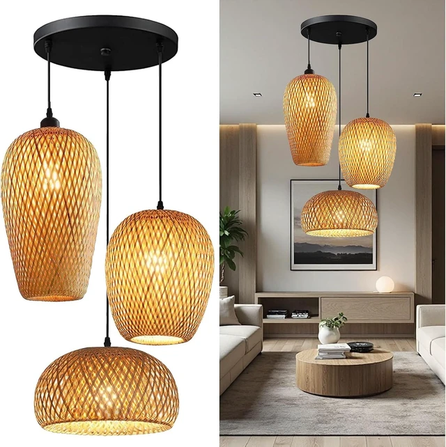 Main image of GCQ Bamboo Lantern Pendant Lamp, Retro Japanese Style E27 Chandelier Hanging Light Ceiling Lighting Fixture for Living Room Bedroom Restaurant Cafe Teahouse Bar Dining Room Club