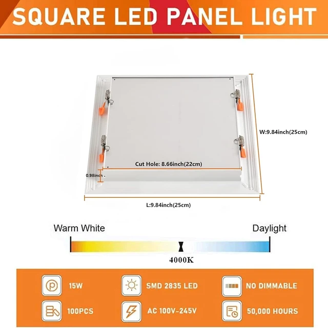 Alt view image 2 of 7 - 15W Recessed LED Panel Lights, Square Ceiling Light,ID 8.66in, 4000K