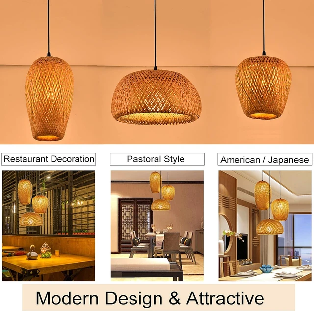 Alt view image 6 of 7 - GCQ Bamboo Lantern Pendant Lamp, Retro Japanese Style E27 Chandelier Hanging Light Ceiling Lighting Fixture for Living Room Bedroom Restaurant Cafe Teahouse Bar Dining Room Club