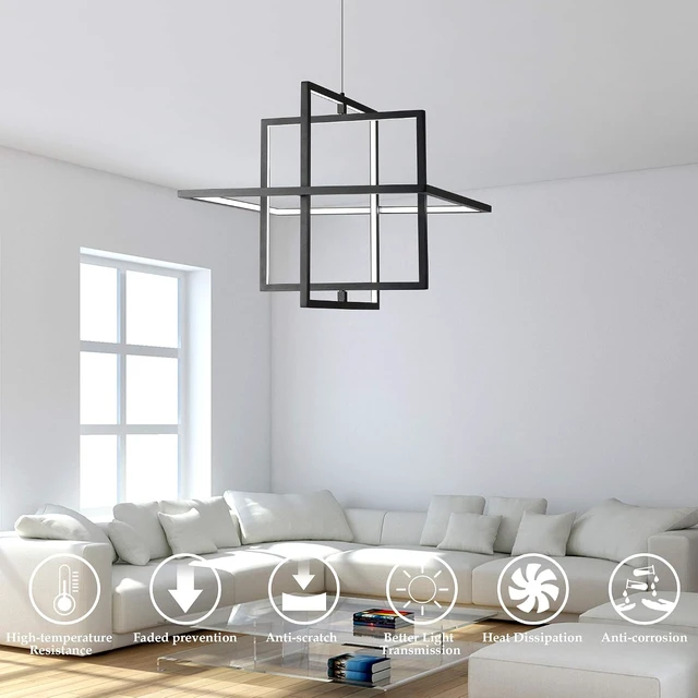 Alt view image 2 of 7 - Modern Black LED Square Hanging Pendant Chandelier,90W