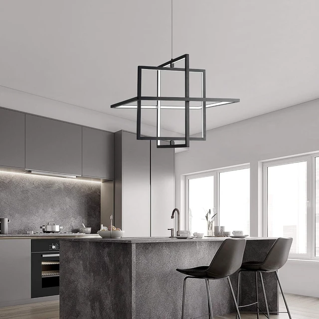 Alt view image 5 of 7 - Modern Black LED Square Hanging Pendant Chandelier,90W