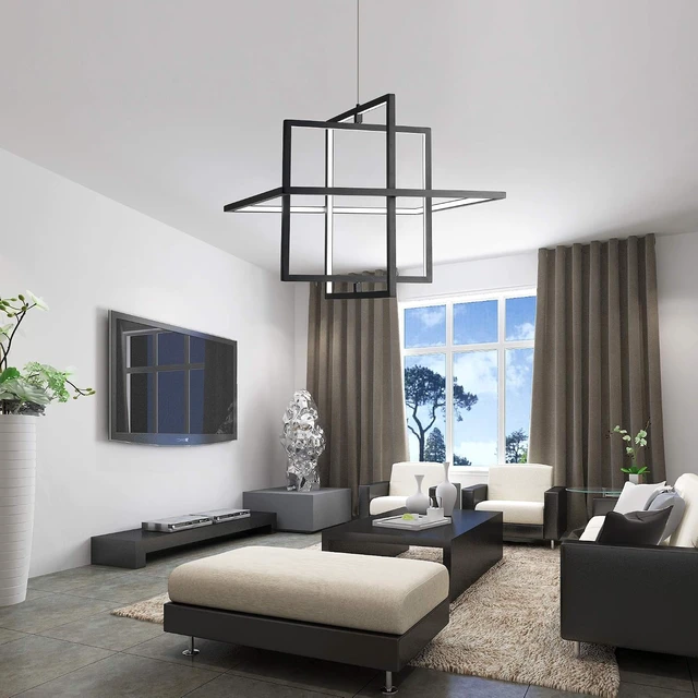 Alt view image 6 of 7 - Modern Black LED Square Hanging Pendant Chandelier,90W
