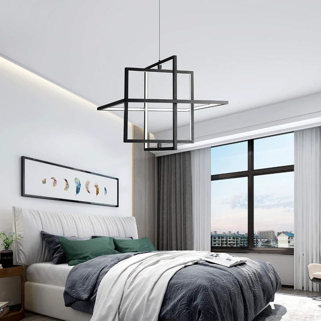Alt view image 7 of 7 - Modern Black LED Square Hanging Pendant Chandelier,90W