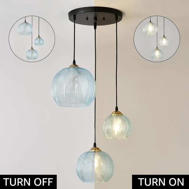 Alt view image 5 of 7 - 3-Light Blue Glass Pendant Lights Coastal Chandelier for Kitchen Island