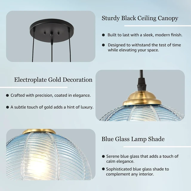 Alt view image 4 of 7 - 3-Light Blue Glass Pendant Lights Coastal Chandelier for Kitchen Island
